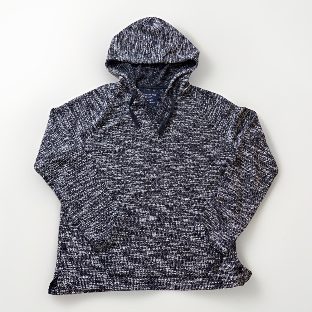 American Eagle Outfitter Men M Marled Navy Vneck Drawstring Hoodie Gorp-core LYL